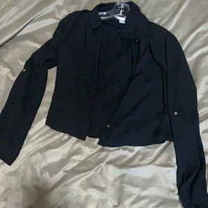 Semi transparent black button up shirt